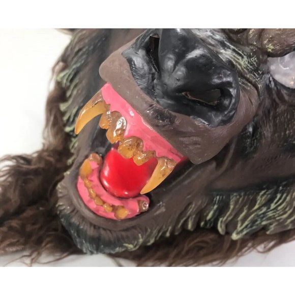 Scary Werewolf Mask Full Head Mask Adult Size Latex Face With Brown Fur Fangs - Picture 6 of 12